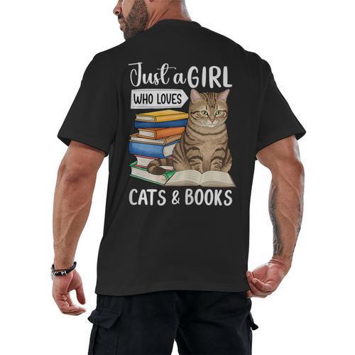 Just a Girl Who Loves Cats And Books Men's Back Print T-Shirt - Bookorys CA