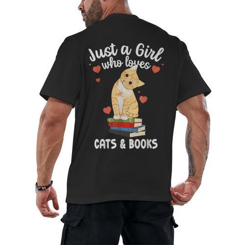 Just a Girl Who Loves Cats And Books Reading Cat & Bookworm Men's Back Print T-Shirt - Bookorys
