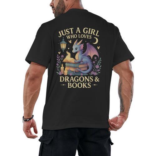 Just a Girl Who Loves Cute Dragons And Books Men's Back Print T-Shirt - Bookorys UK