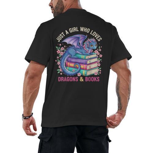 Just a Girl Who Loves Dragons And Books Dragon Reading Men's Back Print T-Shirt - Bookorys