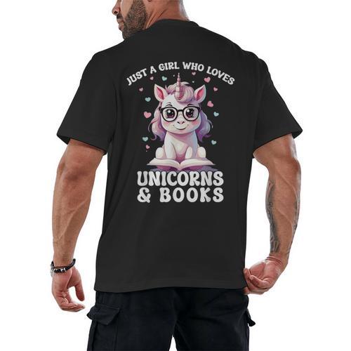 Just a Girl Who Loves Unicorns & Books Bookish Unicorn Love Men's Back Print T-Shirt - Bookorys