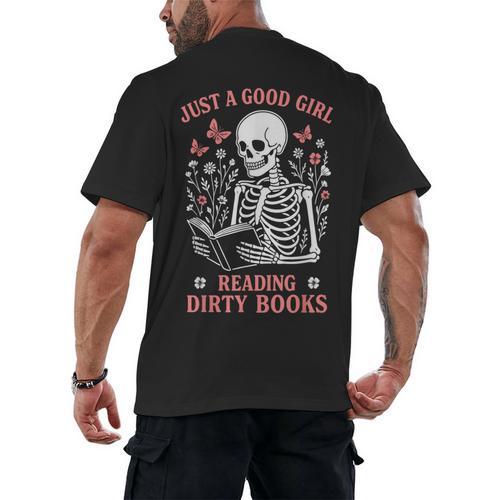 Just A Good Girl Reading Dirty Books Dark Romance Men's Back Print T-Shirt - Bookorys