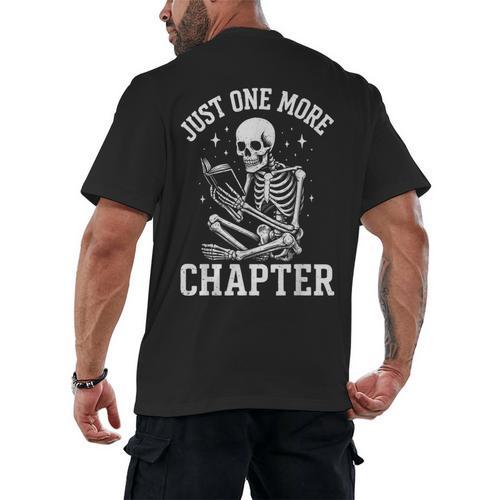 Just One More Chapter Skeleton Reader Reading Book Lover Men's Back Print T-Shirt - Bookorys