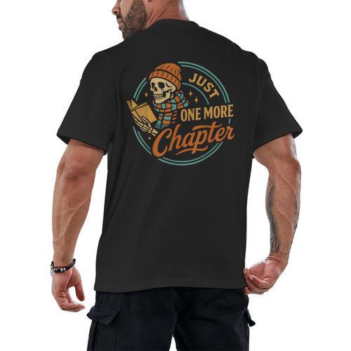 Just One More Chapter Skeleton Reading Book Scaft Beanie Men's Back Print T-Shirt - Bookorys DE