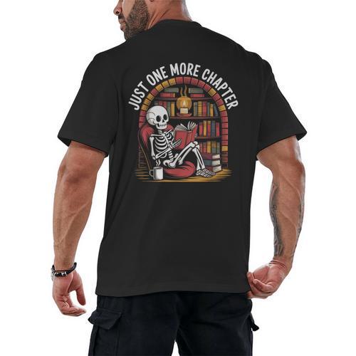 Just One More Chapter Skeleton Reading Cozy Books Men's Back Print T-Shirt - Bookorys CA