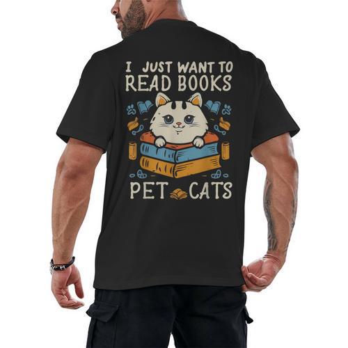 I Just Want To Read Books And Pet Cats Introvert Men's Back Print T-Shirt - Raresse