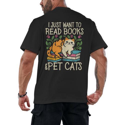 I Just Want To Read Books And Pet Cats Introvert Men's Back Print T-Shirt - Raresse