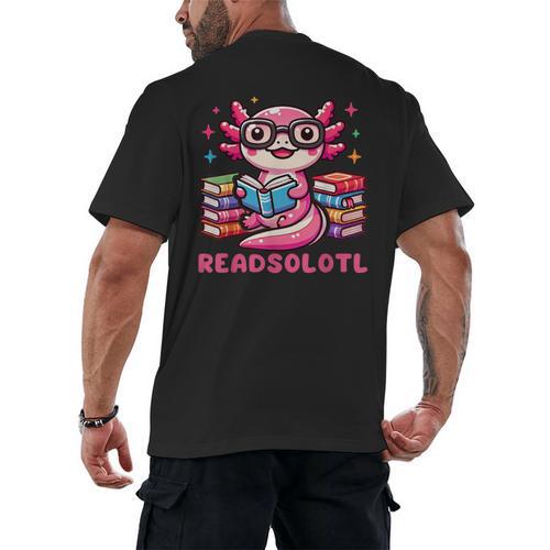 Kawaii Axolotl Readsolotl Book Lover Reading Bookworm Girls Men's Back Print T-Shirt - Bookorys