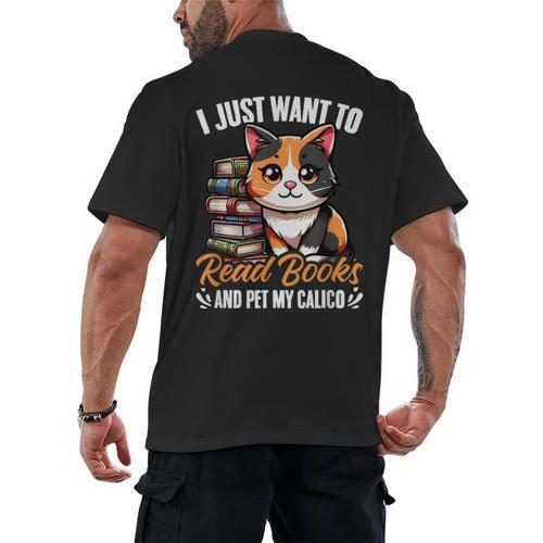 Kawaii Feline Book Reading Read Books Pet My Calico Cat Men Women Men's Back Print T-Shirt - Bookorys AU