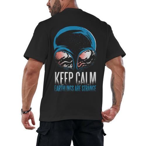 Keep Calm Earthlings Are Strange Alien Introvert Men's Back Print T-Shirt - Raresse