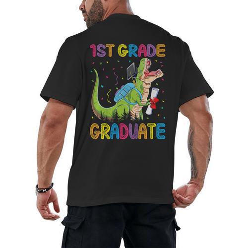 Kids 1st Grade Graduate Dinosaur Trex 1st Grade Graduation Men's Back Print T-Shirt - Best Gift Smart