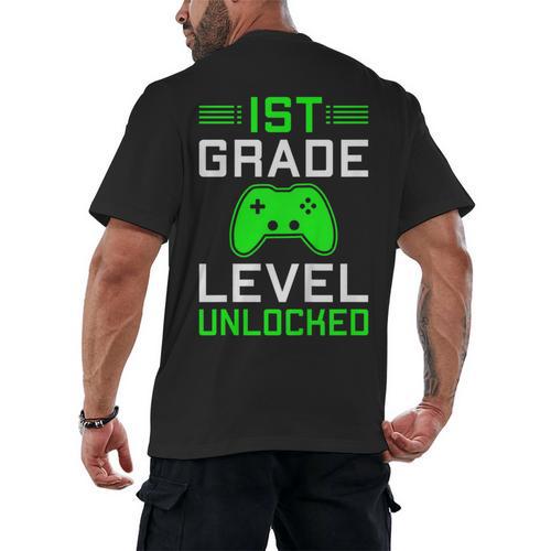 Kids 1st Grade Level Unlocked Back To School Gamer Graduation Men's Back Print T-Shirt - Best Gift Smart