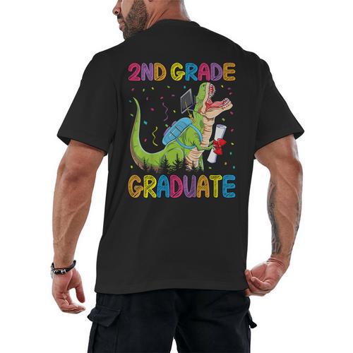 Kids 2nd Grade Graduate Dinosaur Trex 2nd Grade Graduation Men's Back Print T-Shirt - Best Gift Smart