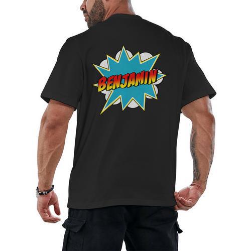 Kids Boys Benjamin Name Personalized Superhero Comic Book Men's Back Print T-Shirt - Bookorys