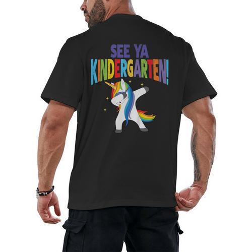 Kids Dabbing Unicorn Kindergarten Graduation See Ya Men's Back Print T-Shirt - Best Gift Smart