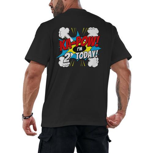 Kids Ka-Pow 2 Years Old Kids 2nd Birthday Comic Book Super Hero Men's Back Print T-Shirt - Bookorys AU