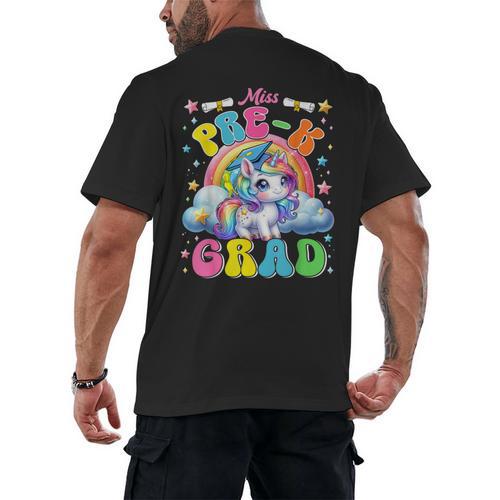 Kids Miss Pre-K Grad Graduation Cute Unicorn Rainbow Girls Men's Back Print T-Shirt - Best Gift Smart