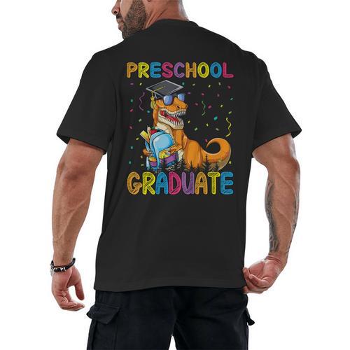 Kids Preschool Graduate Dinosaur Trex Preschool Graduation Men's Back Print T-Shirt - Best Gift Smart