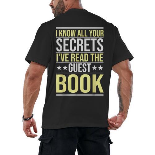 I Know All Your Secrets i Have Read Guest Book Hotel Manager Men's Back Print T-Shirt - Bookorys CA