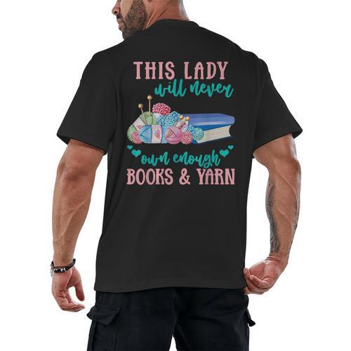 THIS LADY Will Never Own Enough BOOKS & YARN Men's Back Print T-Shirt - Bookorys DE