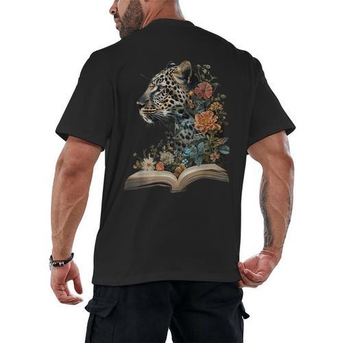 Leopard Book Flower Men's Back Print T-Shirt - Bookorys