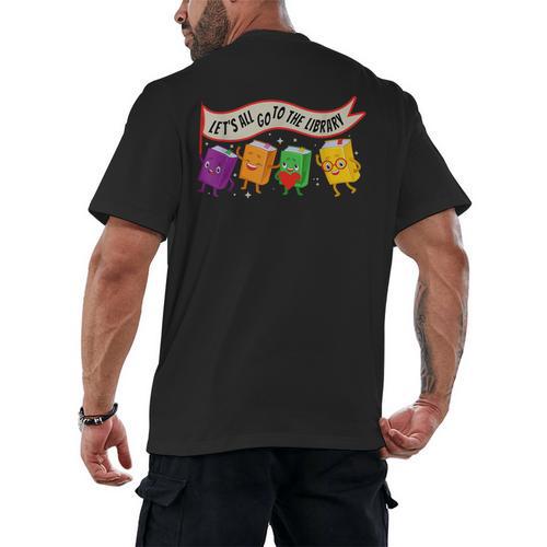 Librarian Let's All Go To The Library Cute Groovy Book Lover Men's Back Print T-Shirt - Bookorys AU