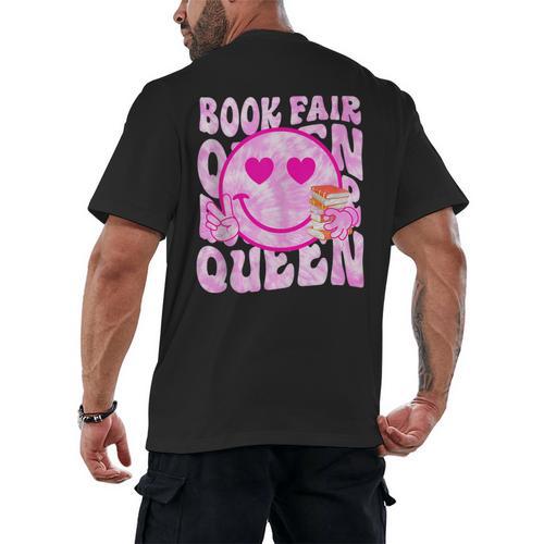 Library Book Fair Queen Vibe Groovy Tie Dye School Reading Men's Back Print T-Shirt - Bookorys