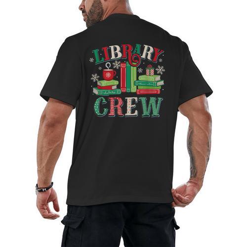 Library Crew Book Lovers Reader Teacher Librarian Christmas Men's Back Print T-Shirt - Bookorys