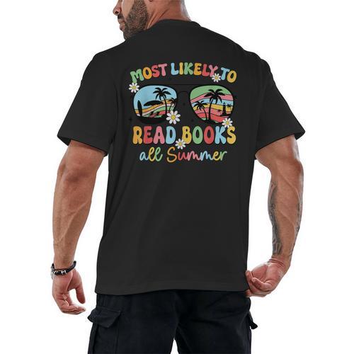 Most Likely To Read Books All Summer Book Lovers Men's Back Print T-Shirt - Bookorys