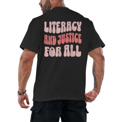 Literacy And Justice For All Book Lover Men's Back Print T-Shirt - Bookorys DE