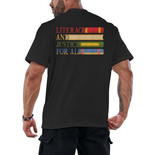 Literacy And Justice For All Reading Book Club Librarian Men's Back Print T-Shirt - Bookorys DE