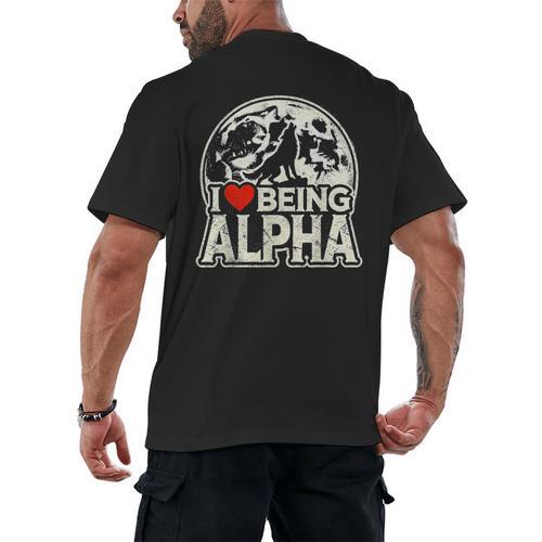 I Love Being Alpha Moonlit Wolf Meme Alpha Introvert Men's Back Print T-Shirt - Raresse