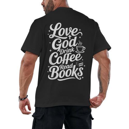 Love God Drink Coffee Read Books Christian Books Lovers Men's Back Print T-Shirt - Bookorys