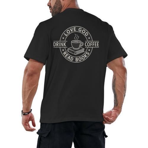 Love God Drink Coffee Read Books Lover Christian Vintage Men's Back Print T-Shirt - Bookorys
