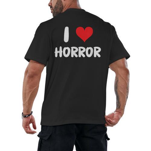 I Love Horror Heart Movies TV Show Books Writing Read Men's Back Print T-Shirt - Bookorys