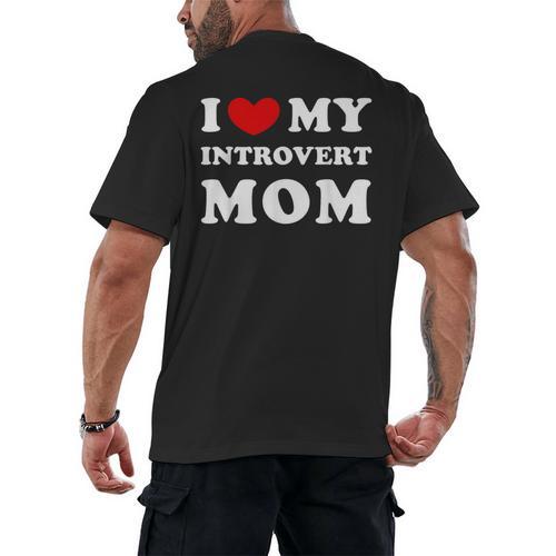 I Love My Introvert Mom I Heart My Introvert Mom Men's Back Print T-Shirt - Raresse