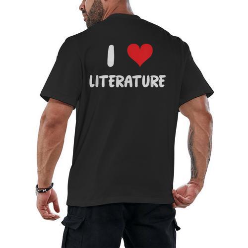 I Love Literature Heart Books Writing Reading Read Write Men's Back Print T-Shirt - Bookorys