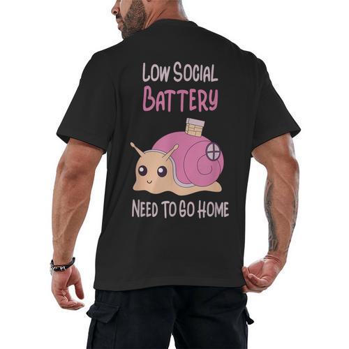 Low Social Battery Cute Snail With House Introvert Cozy Home Men's Back Print T-Shirt - Raresse