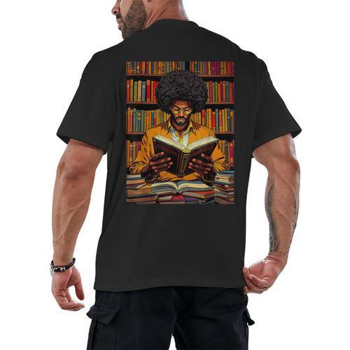 Man Reading Book Black History Month Book Lover Afro Men's Back Print T-Shirt - Bookorys DE