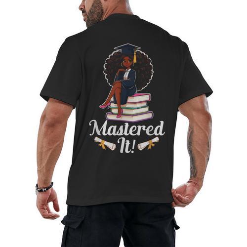 Mastered It Black Girl Masters Degree Graduation Black Queen Men's Back Print T-Shirt - Best Gift Smart