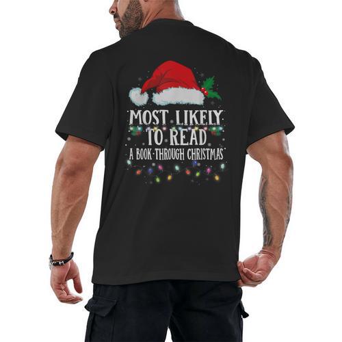 Matching Christmas PJS Most Likely To Read A Book Men's Back Print T-Shirt - Bookorys