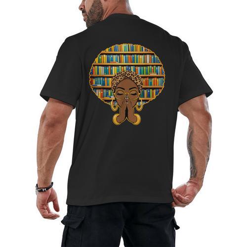Melanin Afro Women Girl Book Librarian History African Men's Back Print T-Shirt - Bookorys