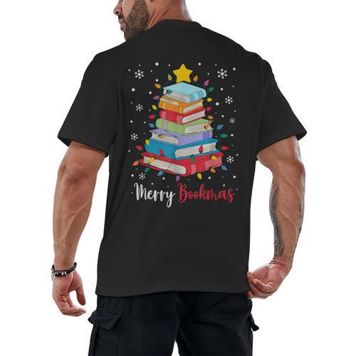 Merry Bookmas Book Christmas Tree Lights Xmas Men Women Kids Men's Back Print T-Shirt - Bookorys DE