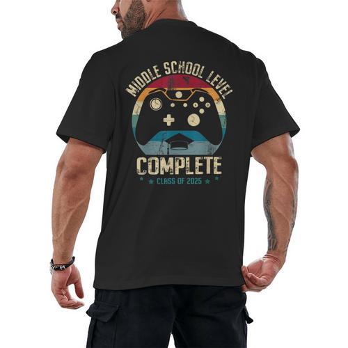 Middle School Level Complete Gamer Class Of 2025 Graduation Men's Back Print T-Shirt - Best Gift Smart