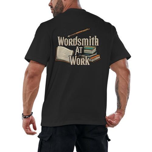 Wordsmith At Work Vintage Writer & Author Pen Book Lover Men's Back Print T-Shirt - Bookorys DE