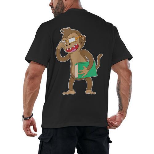 Monkey With a Book Men's Back Print T-Shirt - Bookorys DE