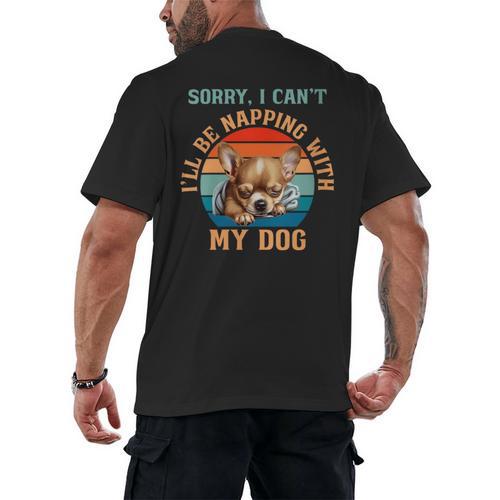 Napping Chihuahua Dog Breed Sleeping Pet Pup Introvert Men's Back Print T-Shirt - Raresse
