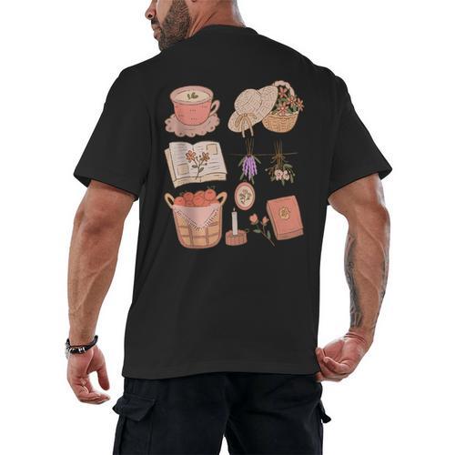 Nature Books And Cottage Core Picnic Art Men's Back Print T-Shirt - Bookorys DE