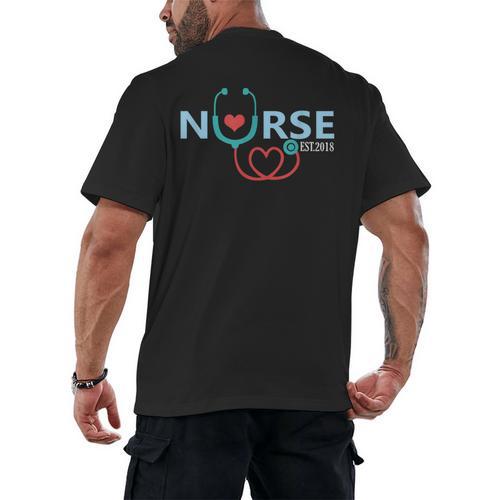 New Nurse Est 2018 T-Shirt Nursing School Graduation Men's Back Print T-Shirt - Best Gift Smart