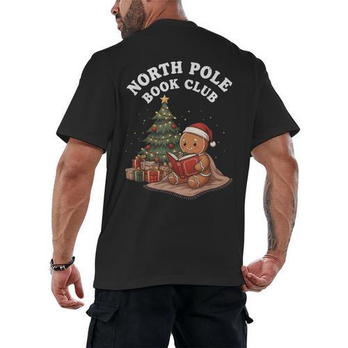 North Pole Book Club Gingerbread Christmas Reading Men's Back Print T-Shirt - Bookorys